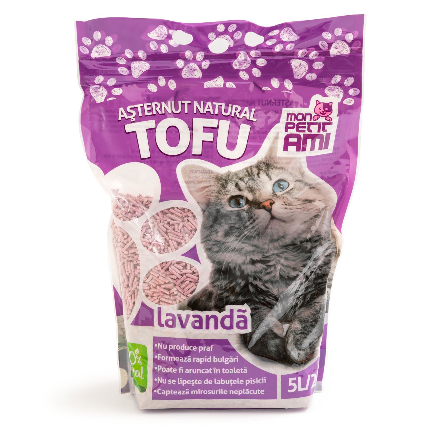 Așternut igienic pentru pisici, Tofu Lavandă Mon Petit Ami 5L