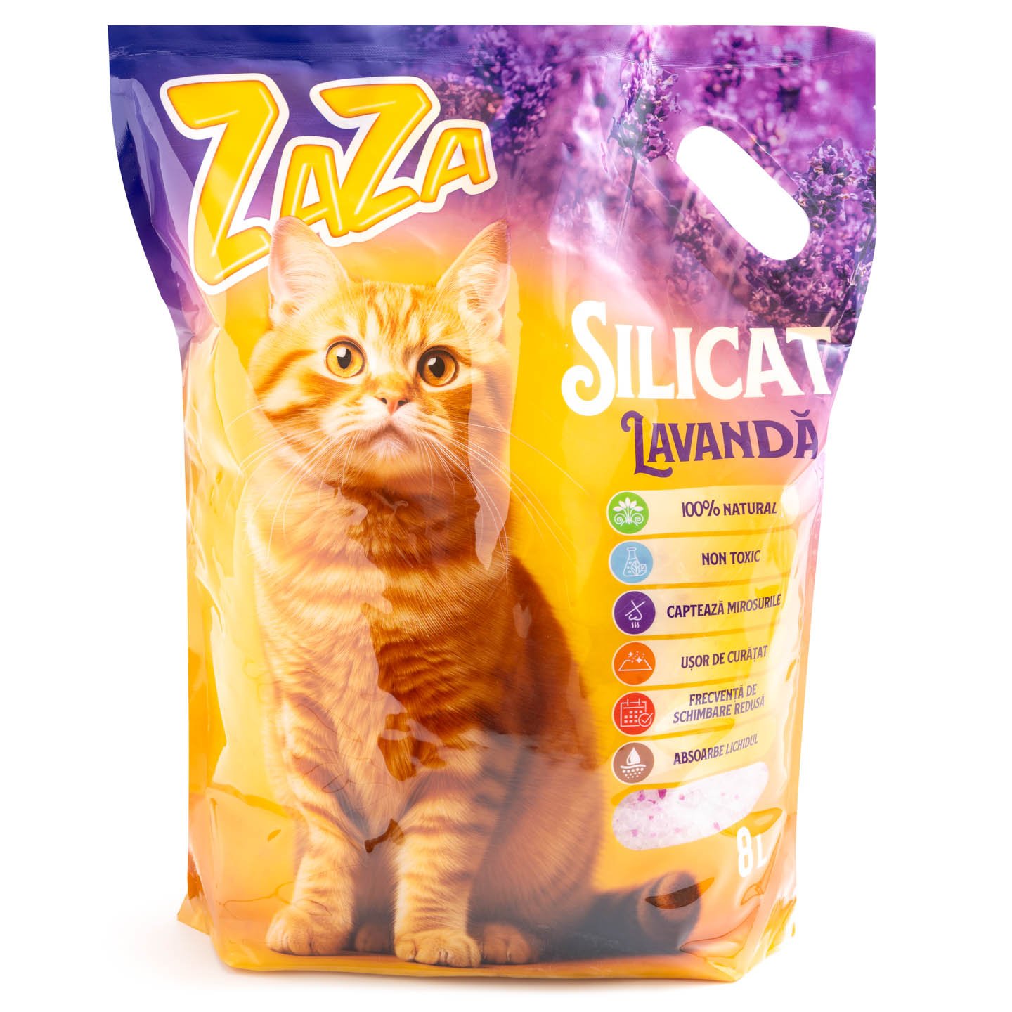 Așternut silicat pentru pisici, Lavandă Zaza 8L