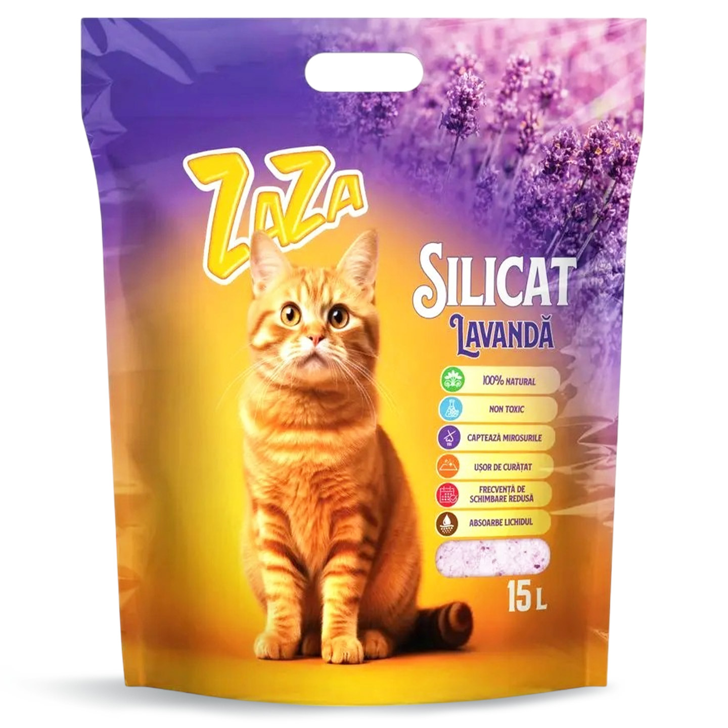 Așternut silicat pentru pisici, lavandă Zaza 15L